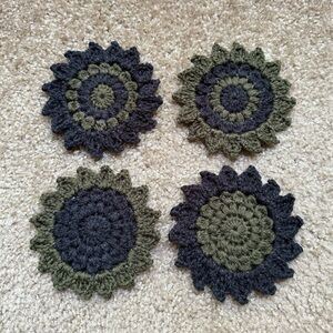 Handmade Crochet Sunflower Coasters Set of Four